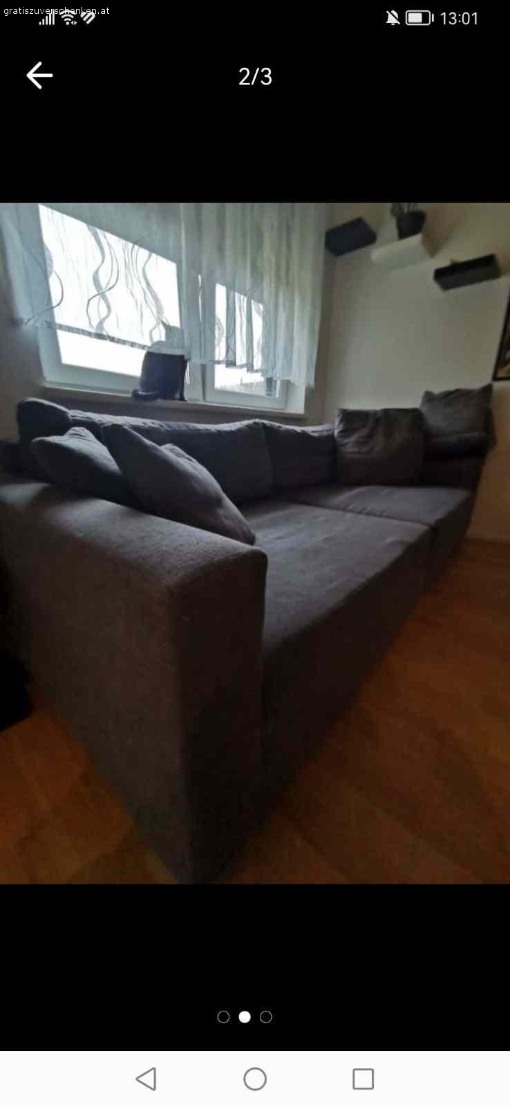 Bigsofa. Bigsofa zu verschenken, Farbe Dunkelgrau, Stoffbezug
Maße: 250x120x67, Sitztiefe 85cm
In zwei Teile zerlegbar